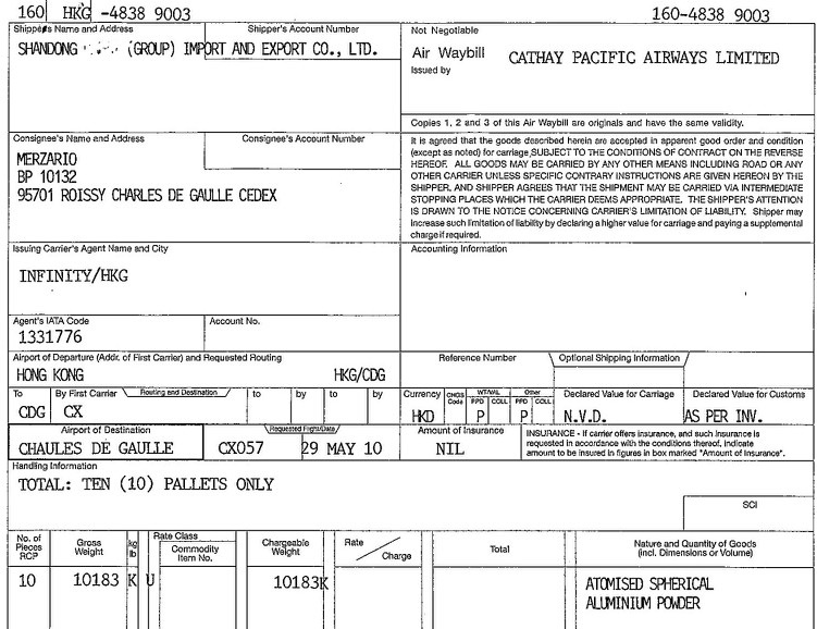 10183KG铝粉空运到巴黎(图3)
